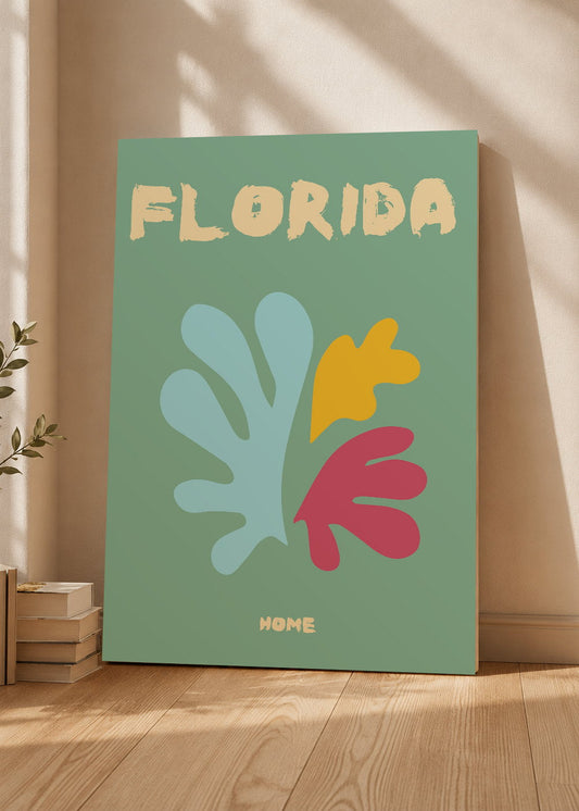 Cuadro Decorativo Mural Sin Marco 5mm - Travel, Florida USA, Corales Verde Salvia