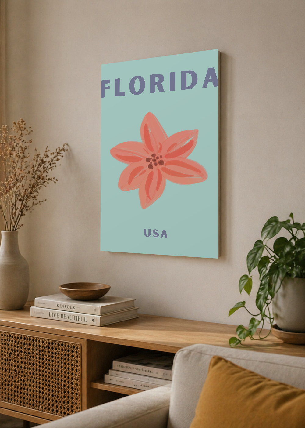 Cuadro Decorativo Mural Sin Marco 5mm - Travel, Florida USA, Flor Celeste
