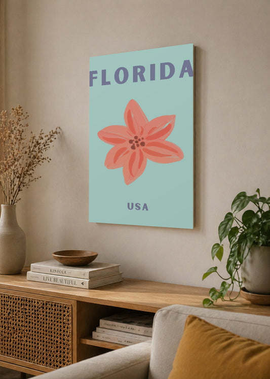 Cuadro Decorativo Mural Sin Marco 5mm - Travel, Florida USA, Flor Celeste