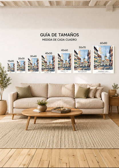 Cuadro Decorativo Mural Sin Marco 5mm - Travel, Frankfurt, Alemania, Ilustración Ciudad