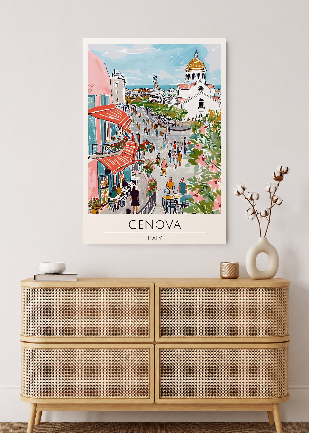 Cuadro Decorativo Mural Sin Marco 5mm - Travel, Génova, Italia, Ilustración Plaza