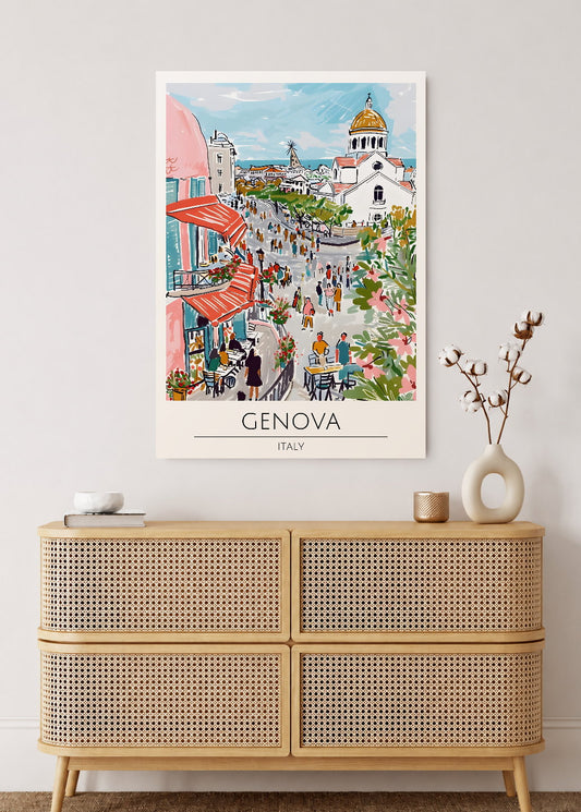 Cuadro Decorativo Mural Sin Marco 5mm - Travel, Génova, Italia, Ilustración Plaza