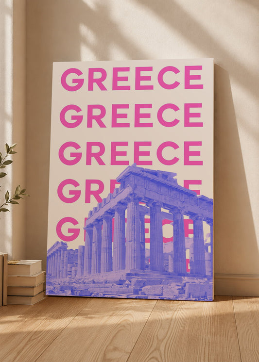 Cuadro Decorativo Mural Sin Marco 5mm - Travel, Partenón, Grecia, Rosa Violeta