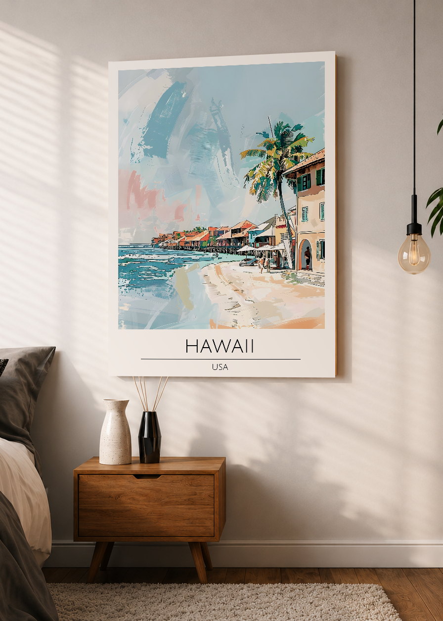 Cuadro Decorativo Mural Sin Marco 5mm - Travel, Hawaii USA, Ilustración Costa