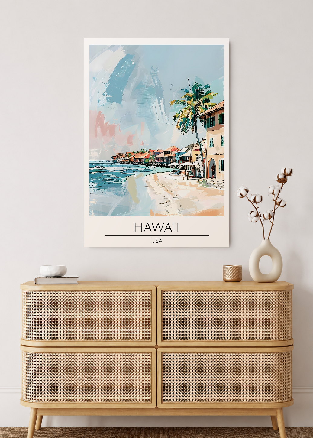 Cuadro Decorativo Mural Sin Marco 5mm - Travel, Hawaii USA, Ilustración Costa