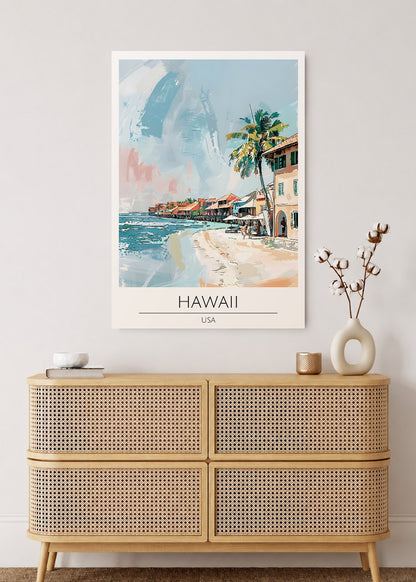 Cuadro Decorativo Mural Sin Marco 5mm - Travel, Hawaii USA, Ilustración Costa