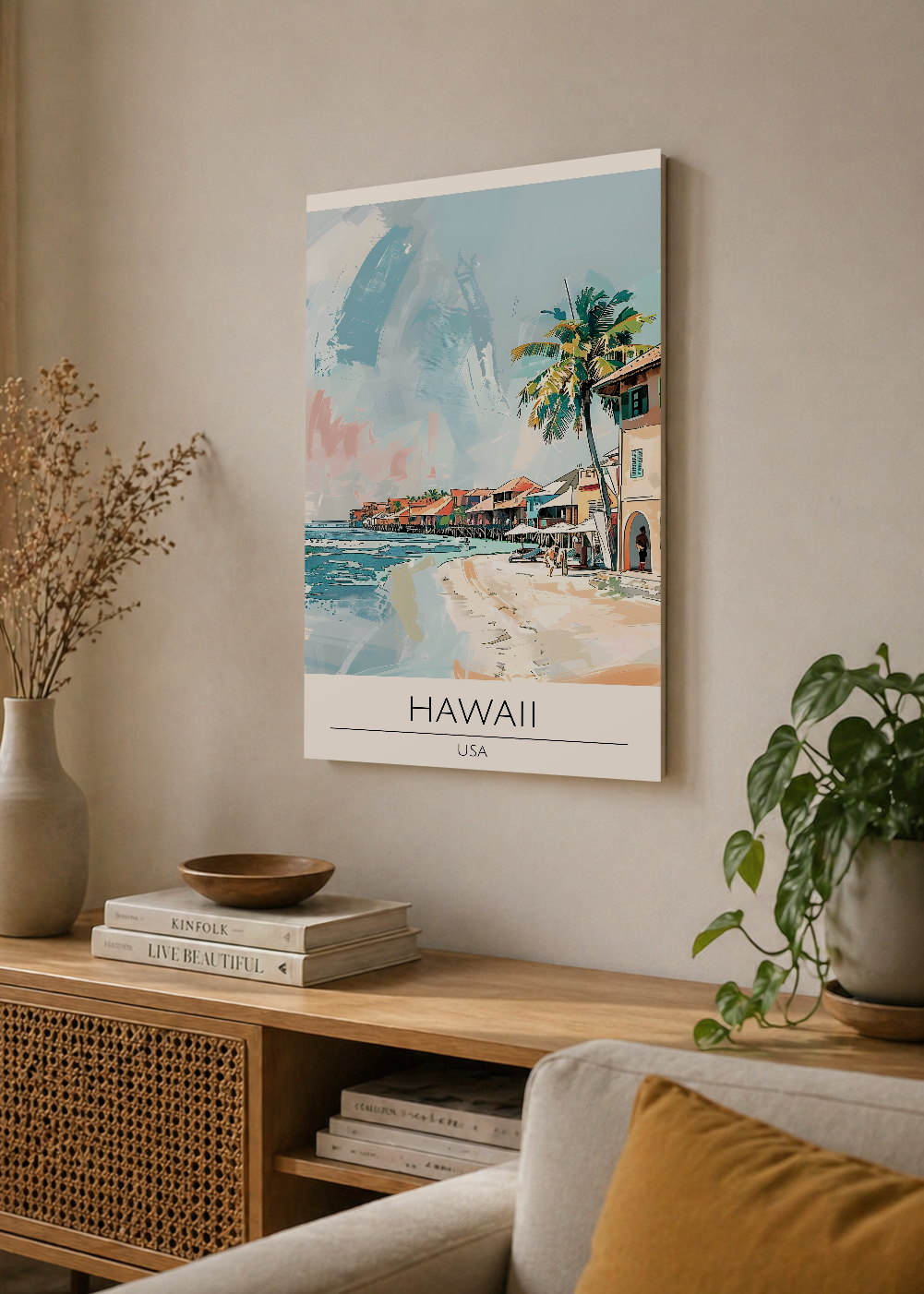 Cuadro Decorativo Mural Sin Marco 5mm - Travel, Hawaii USA, Ilustración Costa