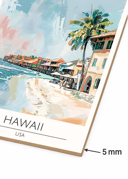 Cuadro Decorativo Mural Sin Marco 5mm - Travel, Hawaii USA, Ilustración Costa
