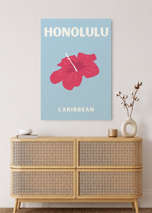 Cuadro Decorativo Mural Sin Marco 5mm - Travel, Honolulu, Hibisco Gris Azul