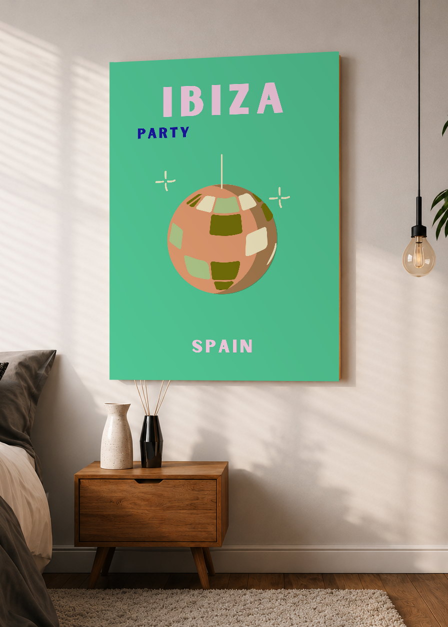 Cuadro Decorativo Mural Sin Marco 5mm - Travel, Ibiza, España, Bola Disco Verde