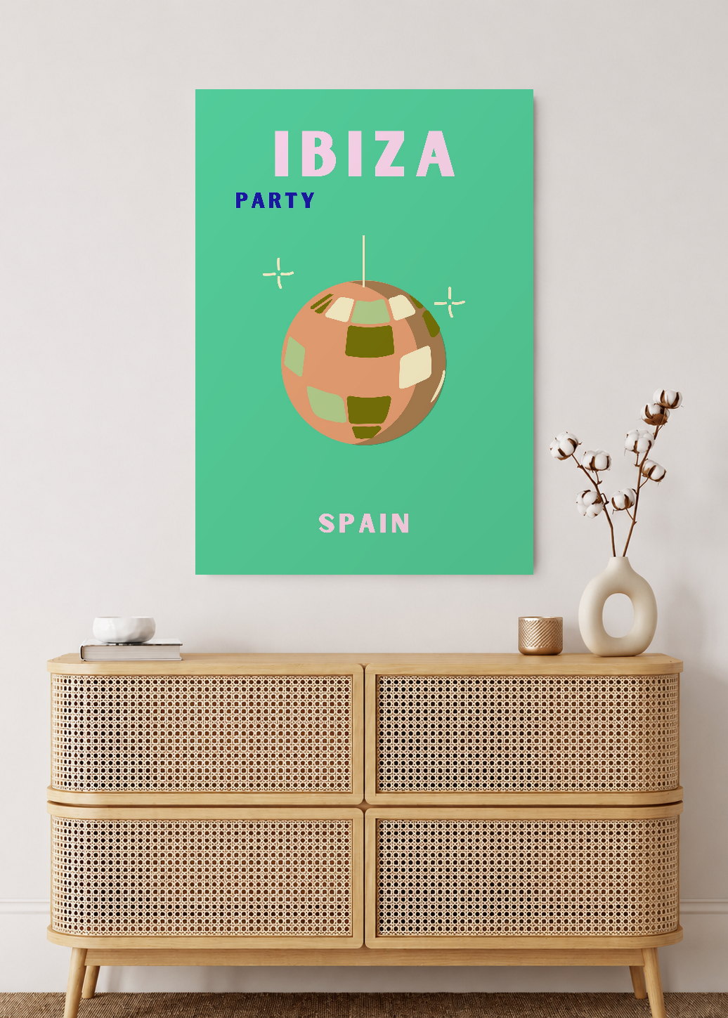 Cuadro Decorativo Mural Sin Marco 5mm - Travel, Ibiza, España, Bola Disco Verde
