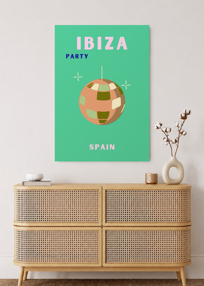 Cuadro Decorativo Mural Sin Marco 5mm - Travel, Ibiza, España, Bola Disco Verde