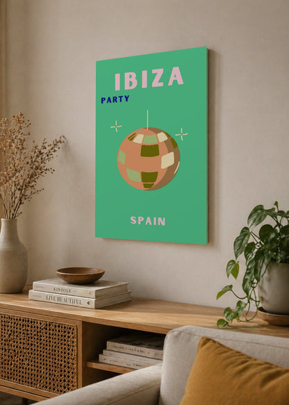 Cuadro Decorativo Mural Sin Marco 5mm - Travel, Ibiza, España, Bola Disco Verde