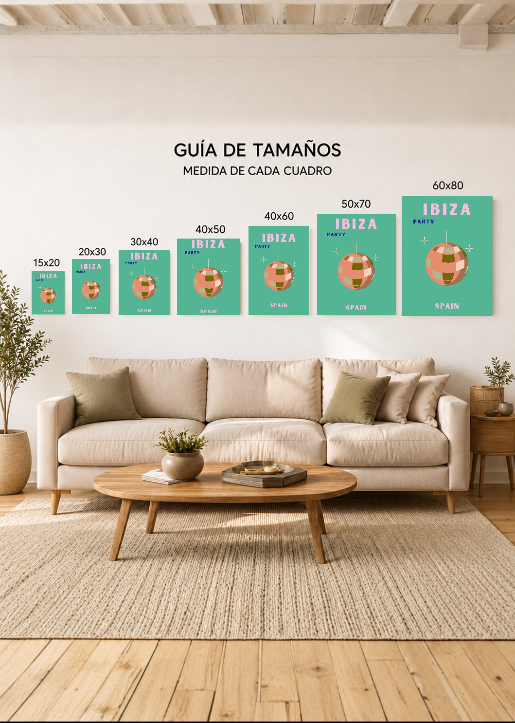 Cuadro Decorativo Mural Sin Marco 5mm - Travel, Ibiza, España, Bola Disco Verde