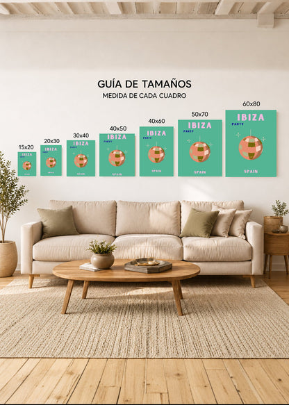 Cuadro Decorativo Mural Sin Marco 5mm - Travel, Ibiza, España, Bola Disco Verde