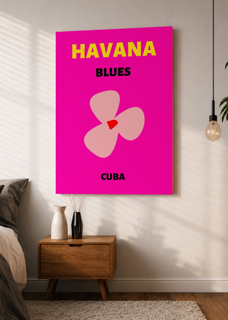 Cuadro Decorativo Mural Sin Marco 5mm - Travel, La Habana, Cuba, Flor Magenta
