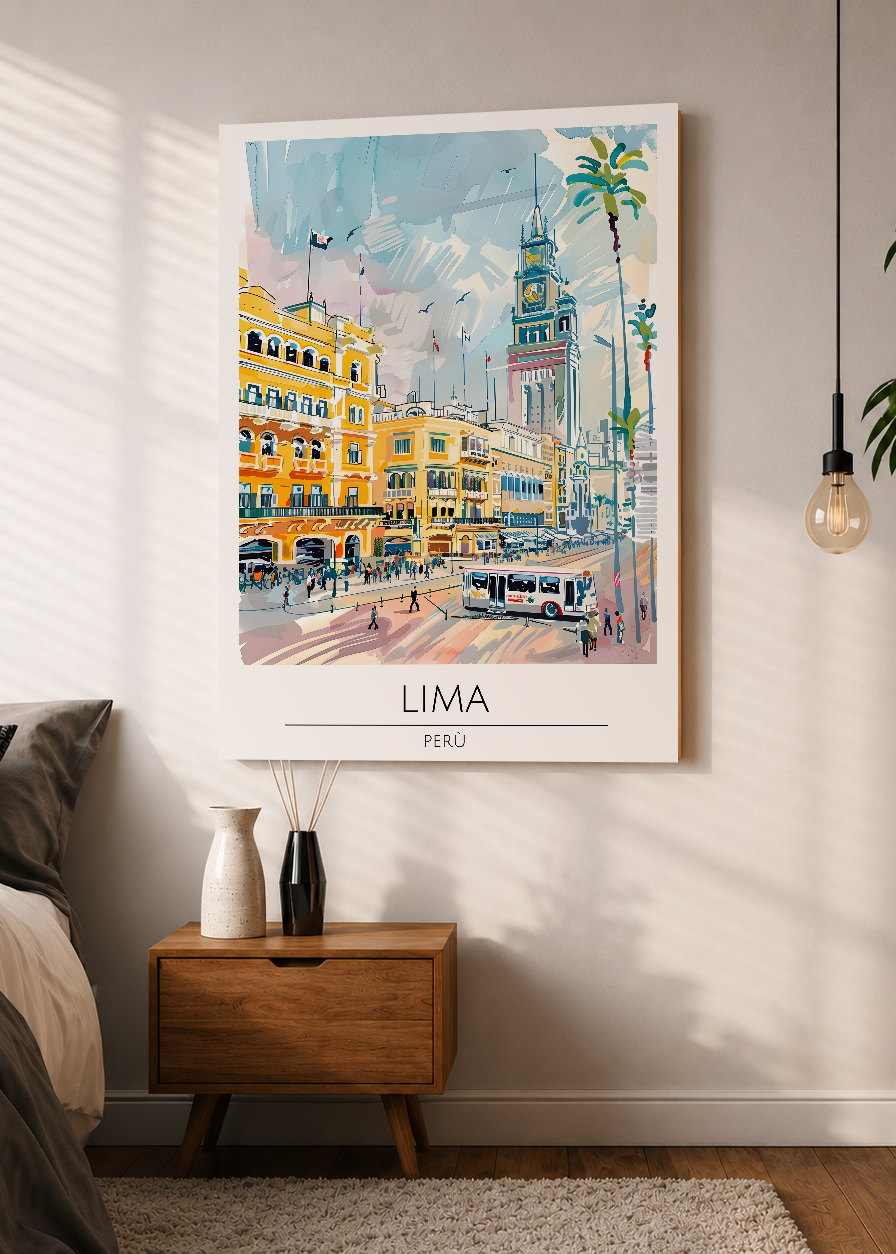 Cuadro Decorativo Mural Sin Marco 5mm - Travel, Lima, Perú, Ilustración Ciudad