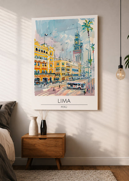 Cuadro Decorativo Mural Sin Marco 5mm - Travel, Lima, Perú, Ilustración Ciudad