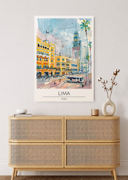 Cuadro Decorativo Mural Sin Marco 5mm - Travel, Lima, Perú, Ilustración Ciudad