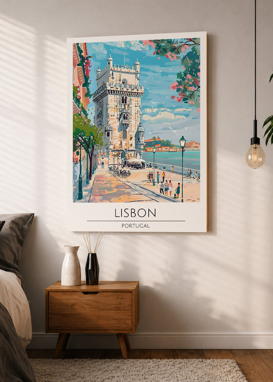 Cuadro Decorativo Mural Sin Marco 5mm - Travel, Lisboa, Portugal, Ilustración Torre Belém
