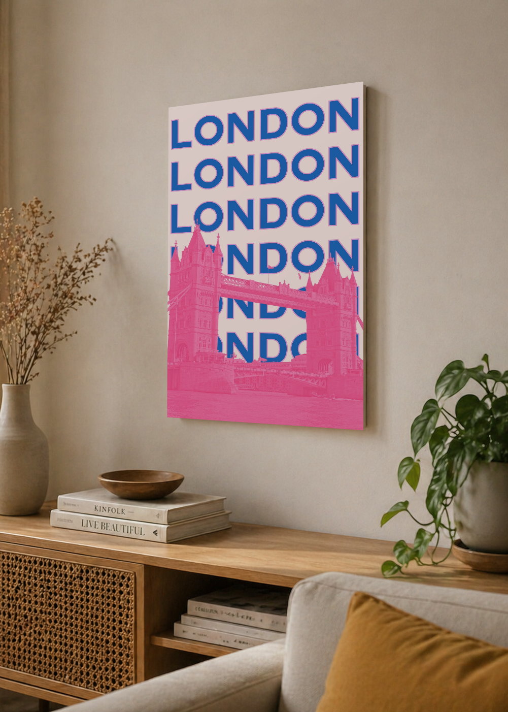 Cuadro Decorativo Mural Sin Marco 5mm - Travel, Londres Tower Bridge, UK, Azul Rosa