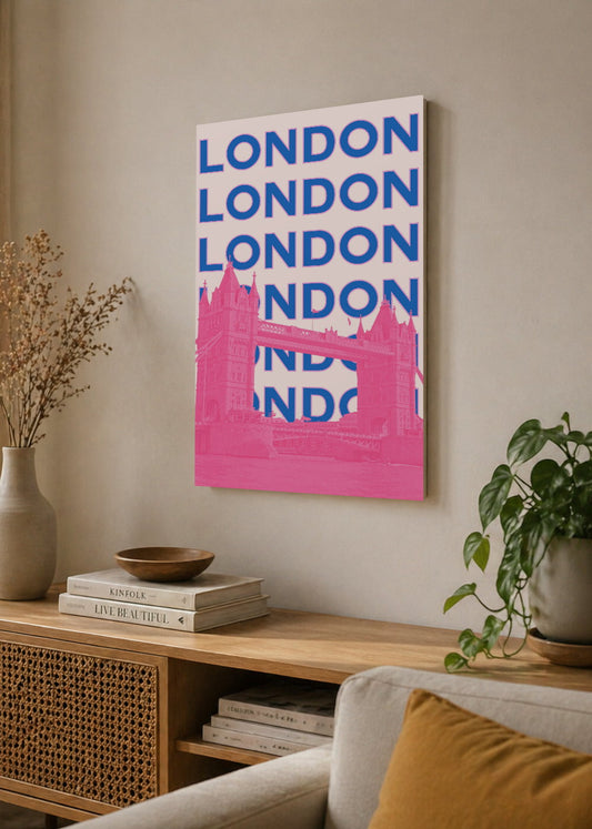 Cuadro Decorativo Mural Sin Marco 5mm - Travel, Londres Tower Bridge, UK, Azul Rosa