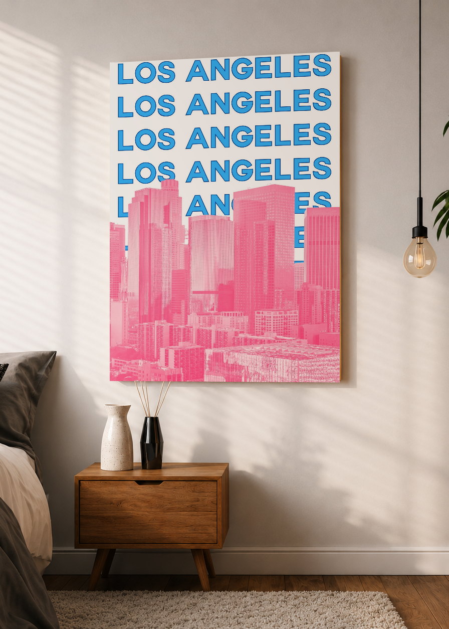 Cuadro Decorativo Mural Sin Marco 5mm - Travel, Los Ángeles, USA, Skyline Azul Rosa