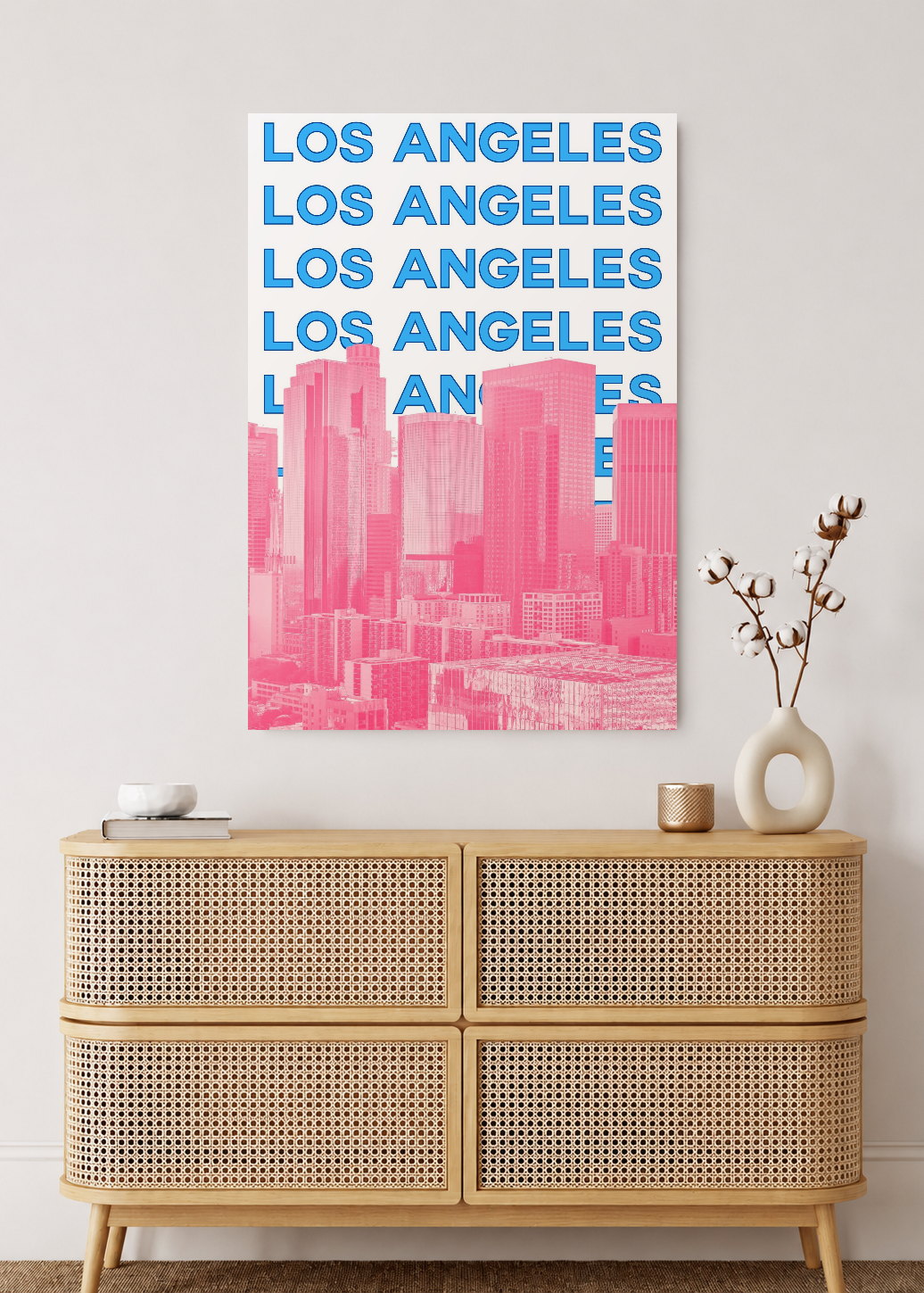 Cuadro Decorativo Mural Sin Marco 5mm - Travel, Los Ángeles, USA, Skyline Azul Rosa