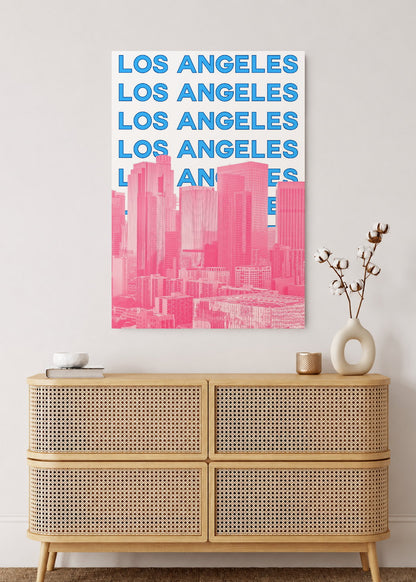 Cuadro Decorativo Mural Sin Marco 5mm - Travel, Los Ángeles, USA, Skyline Azul Rosa