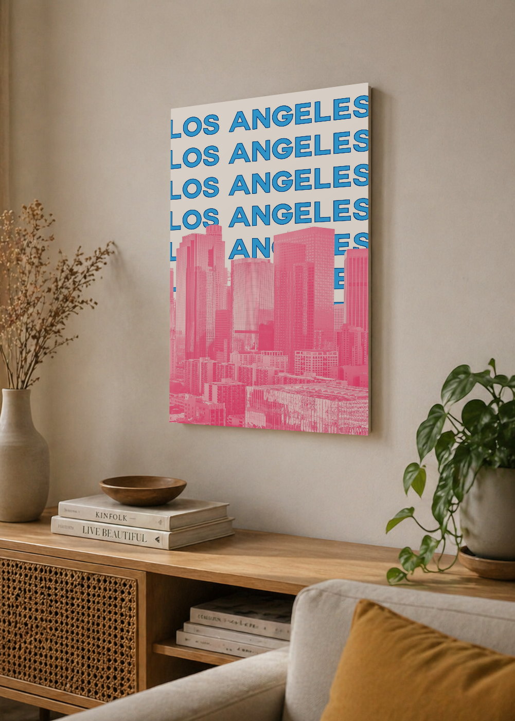 Cuadro Decorativo Mural Sin Marco 5mm - Travel, Los Ángeles, USA, Skyline Azul Rosa