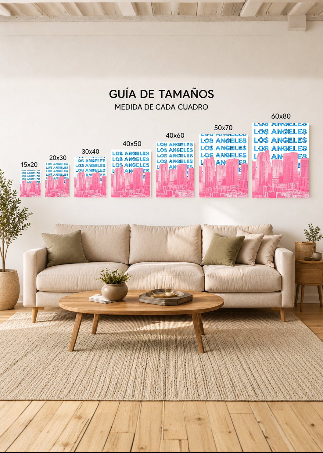 Cuadro Decorativo Mural Sin Marco 5mm - Travel, Los Ángeles, USA, Skyline Azul Rosa