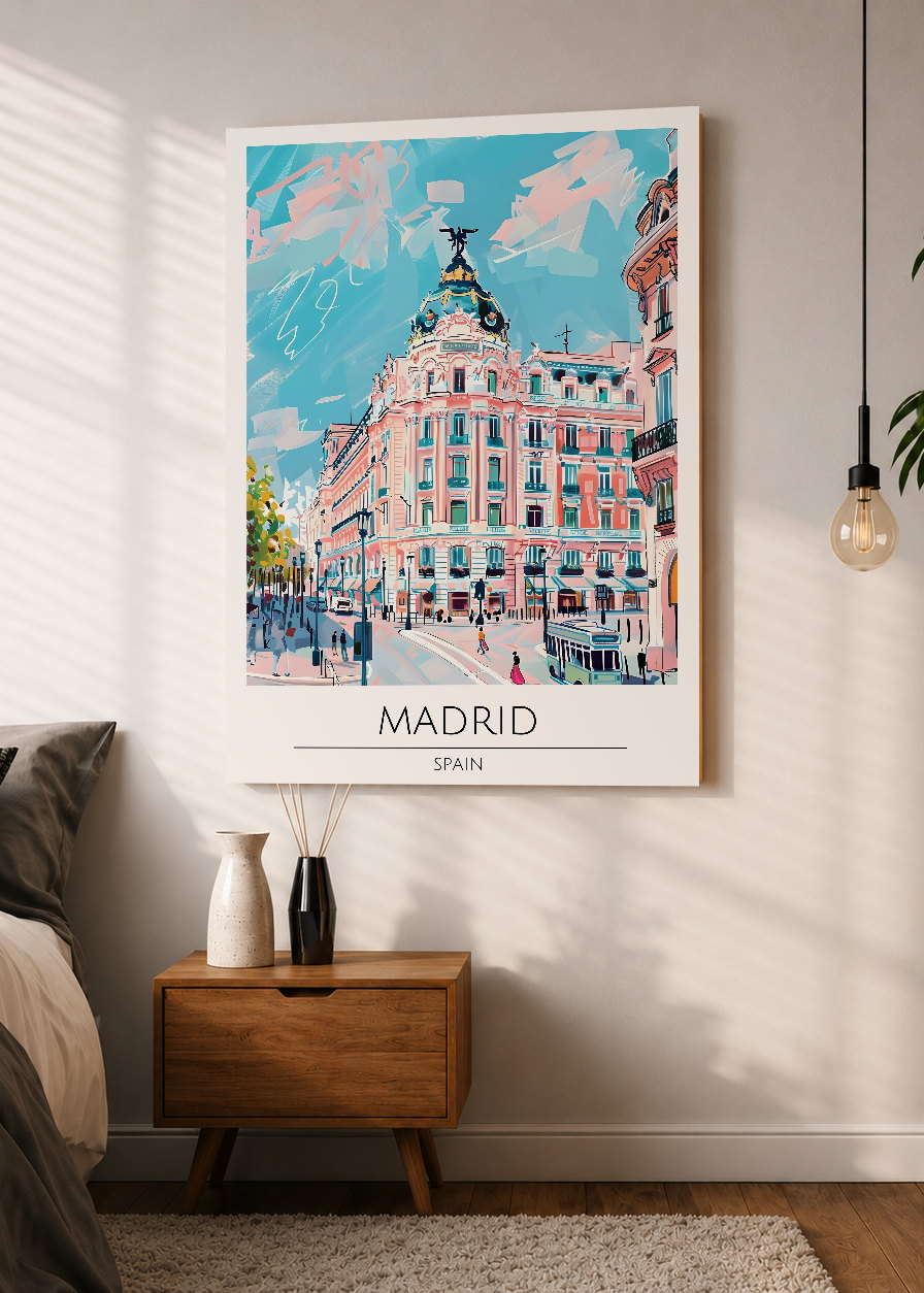 Cuadro Decorativo Mural Sin Marco 5mm - Travel, Madrid, España, Ilustración Gran Via