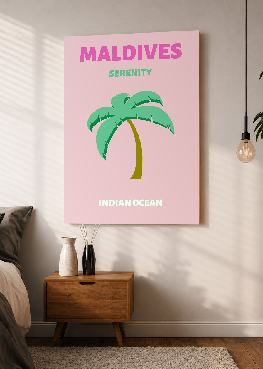 Cuadro Decorativo Mural Sin Marco 5mm - Travel, Maldivas, Palmera Rosa