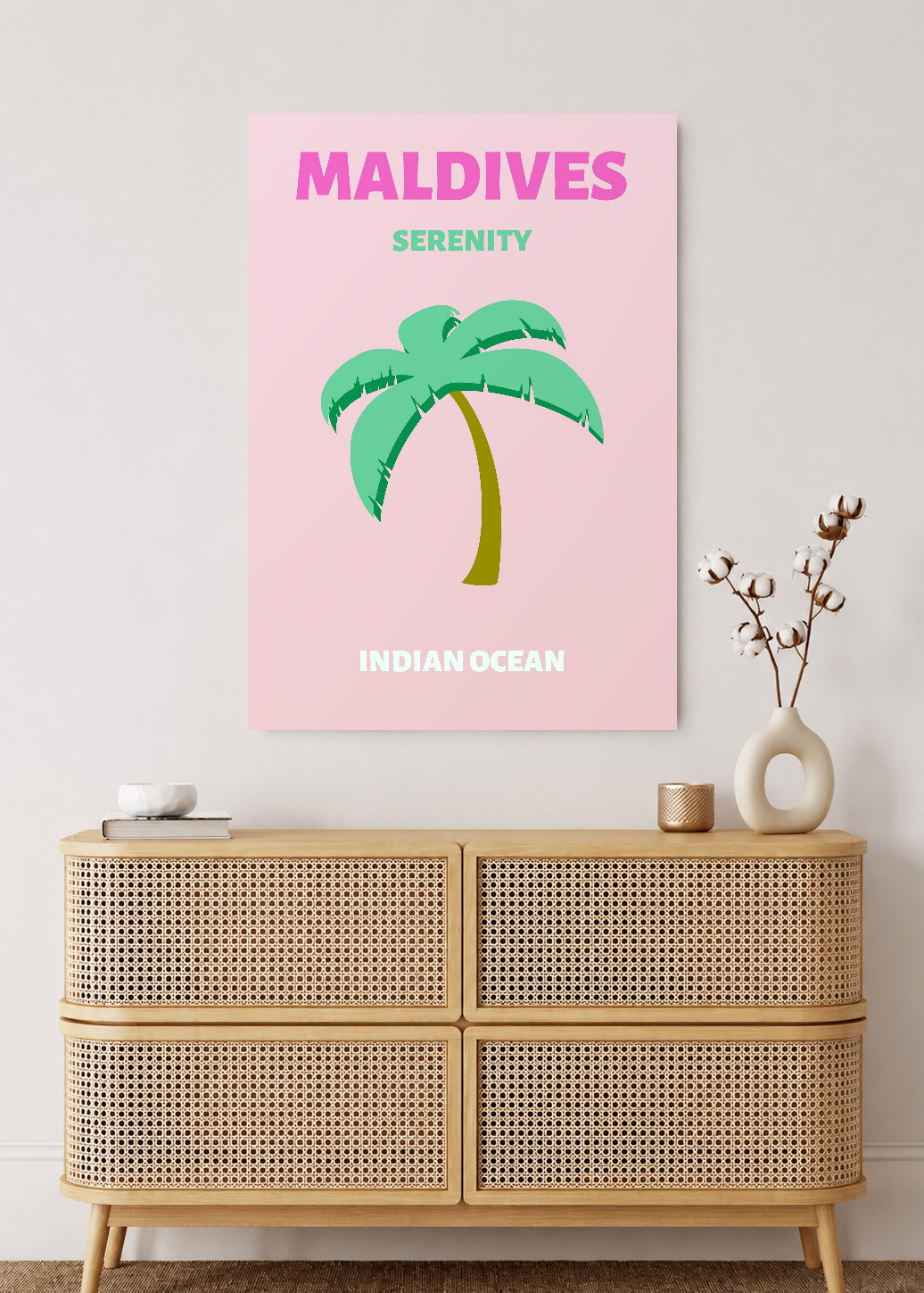 Cuadro Decorativo Mural Sin Marco 5mm - Travel, Maldivas, Palmera Rosa