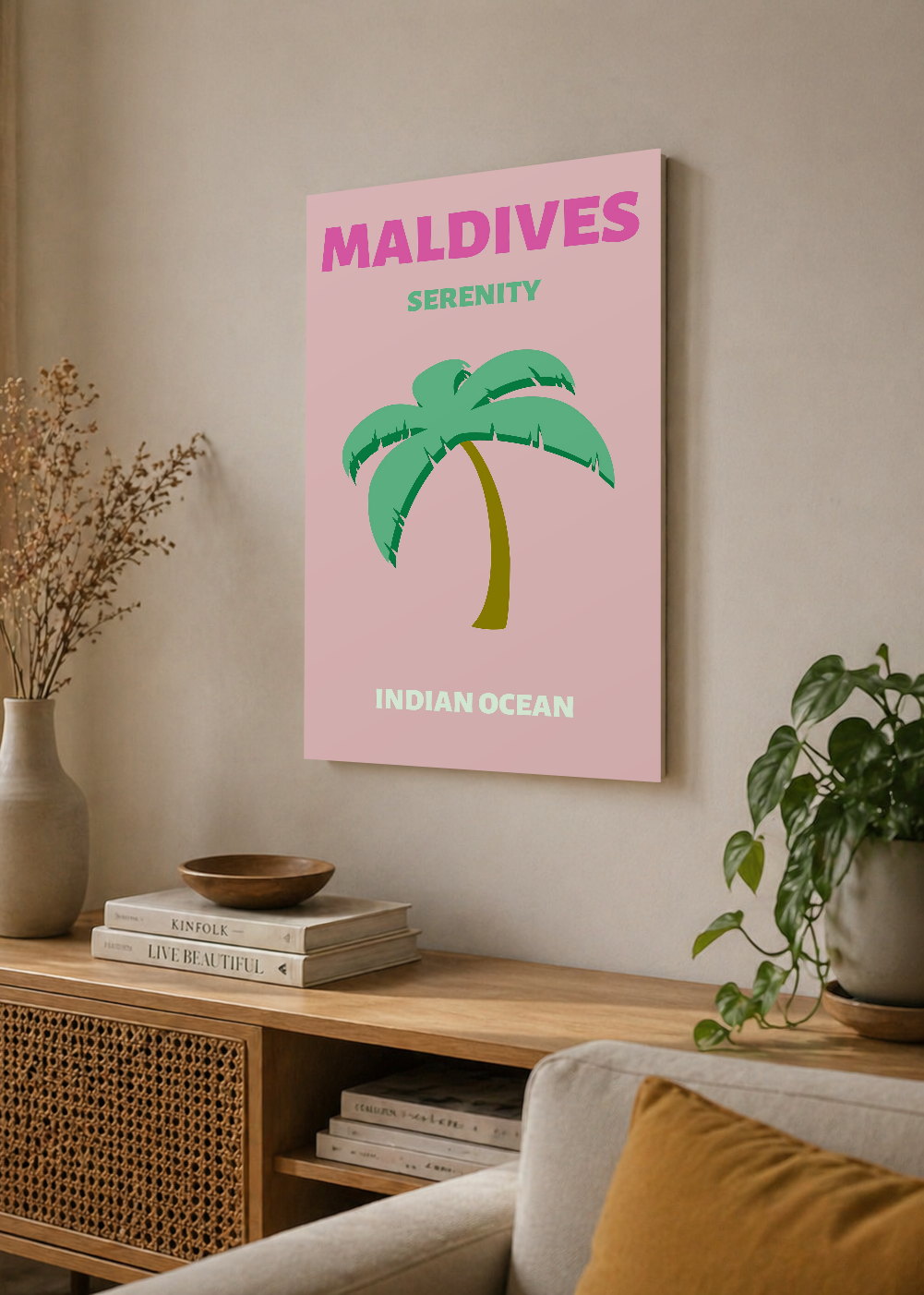 Cuadro Decorativo Mural Sin Marco 5mm - Travel, Maldivas, Palmera Rosa