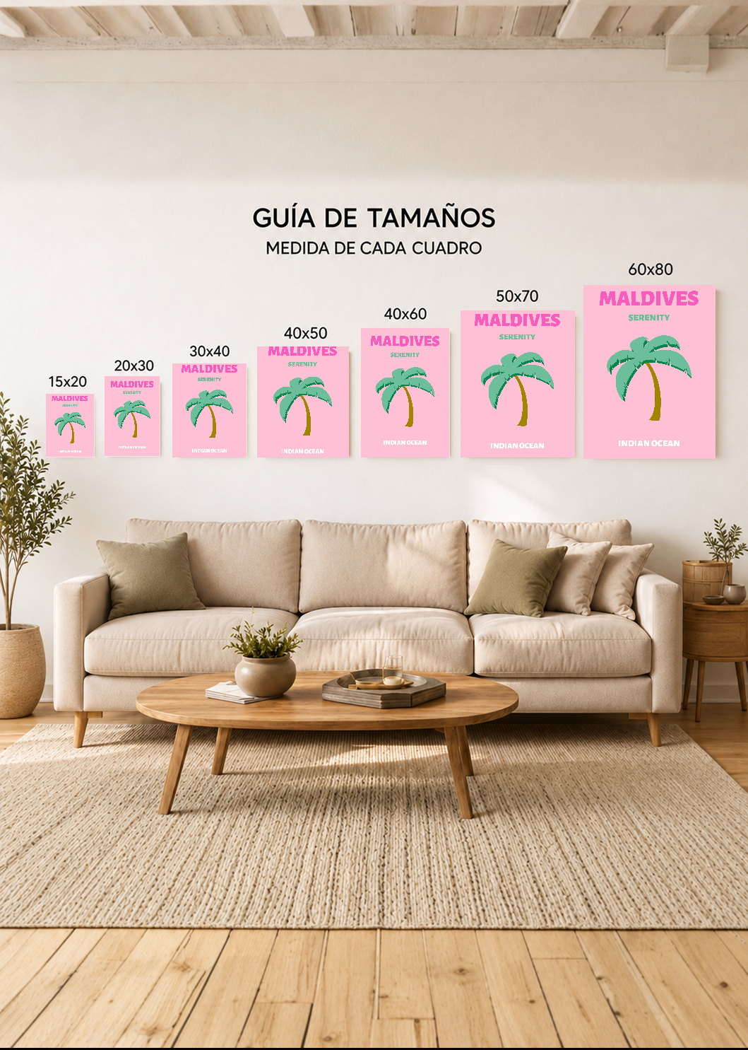 Cuadro Decorativo Mural Sin Marco 5mm - Travel, Maldivas, Palmera Rosa