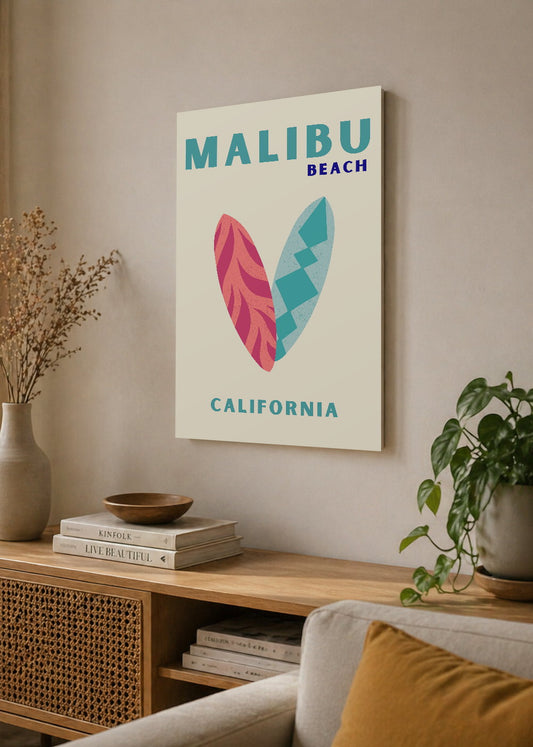 Cuadro Decorativo Mural Sin Marco 5mm - Travel, Malibú, California, Tablas Surf Crema