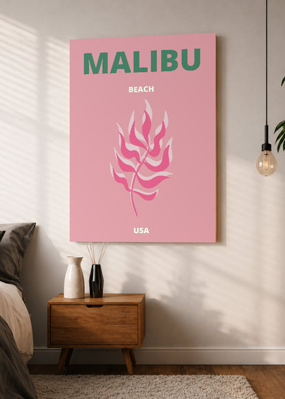 Cuadro Decorativo Mural Sin Marco 5mm - Travel, Malibú, USA, Coral Rosa
