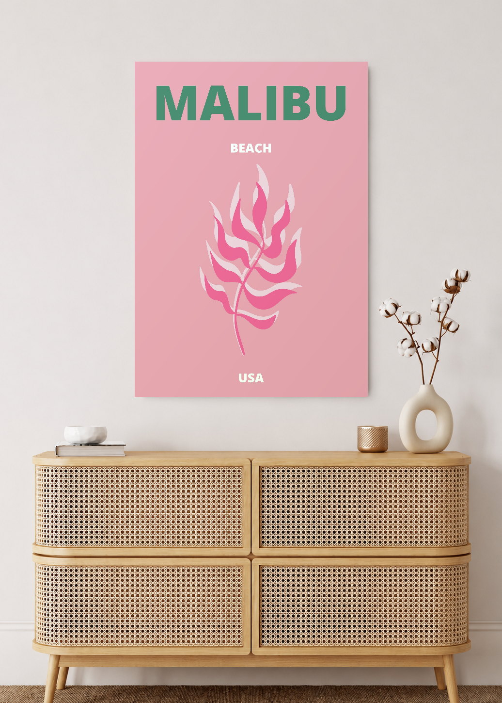 Cuadro Decorativo Mural Sin Marco 5mm - Travel, Malibú, USA, Coral Rosa
