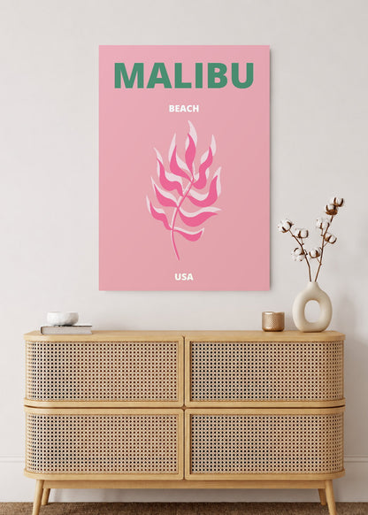 Cuadro Decorativo Mural Sin Marco 5mm - Travel, Malibú, USA, Coral Rosa