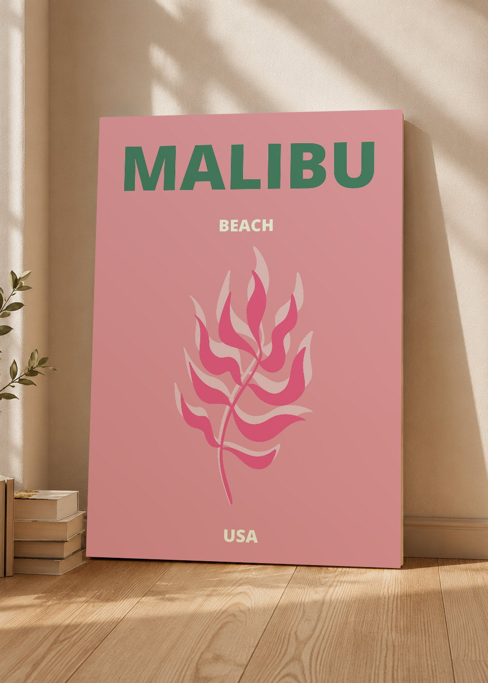 Cuadro Decorativo Mural Sin Marco 5mm - Travel, Malibú, USA, Coral Rosa