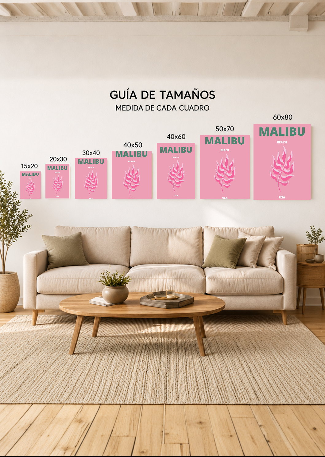 Cuadro Decorativo Mural Sin Marco 5mm - Travel, Malibú, USA, Coral Rosa