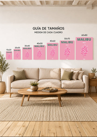 Cuadro Decorativo Mural Sin Marco 5mm - Travel, Malibú, USA, Coral Rosa