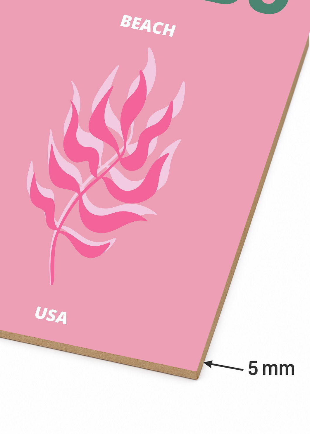 Cuadro Decorativo Mural Sin Marco 5mm - Travel, Malibú, USA, Coral Rosa