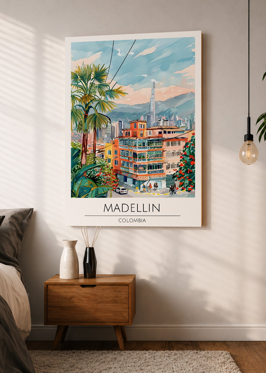 Cuadro Decorativo Mural Sin Marco 5mm - Travel, Medellín, Colombia, Ilustración Ciudad