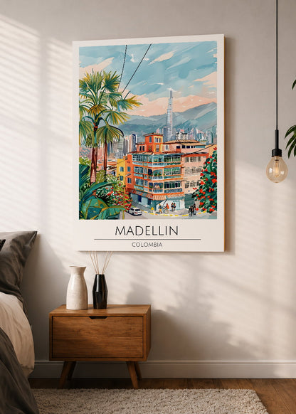 Cuadro Decorativo Mural Sin Marco 5mm - Travel, Medellín, Colombia, Ilustración Ciudad