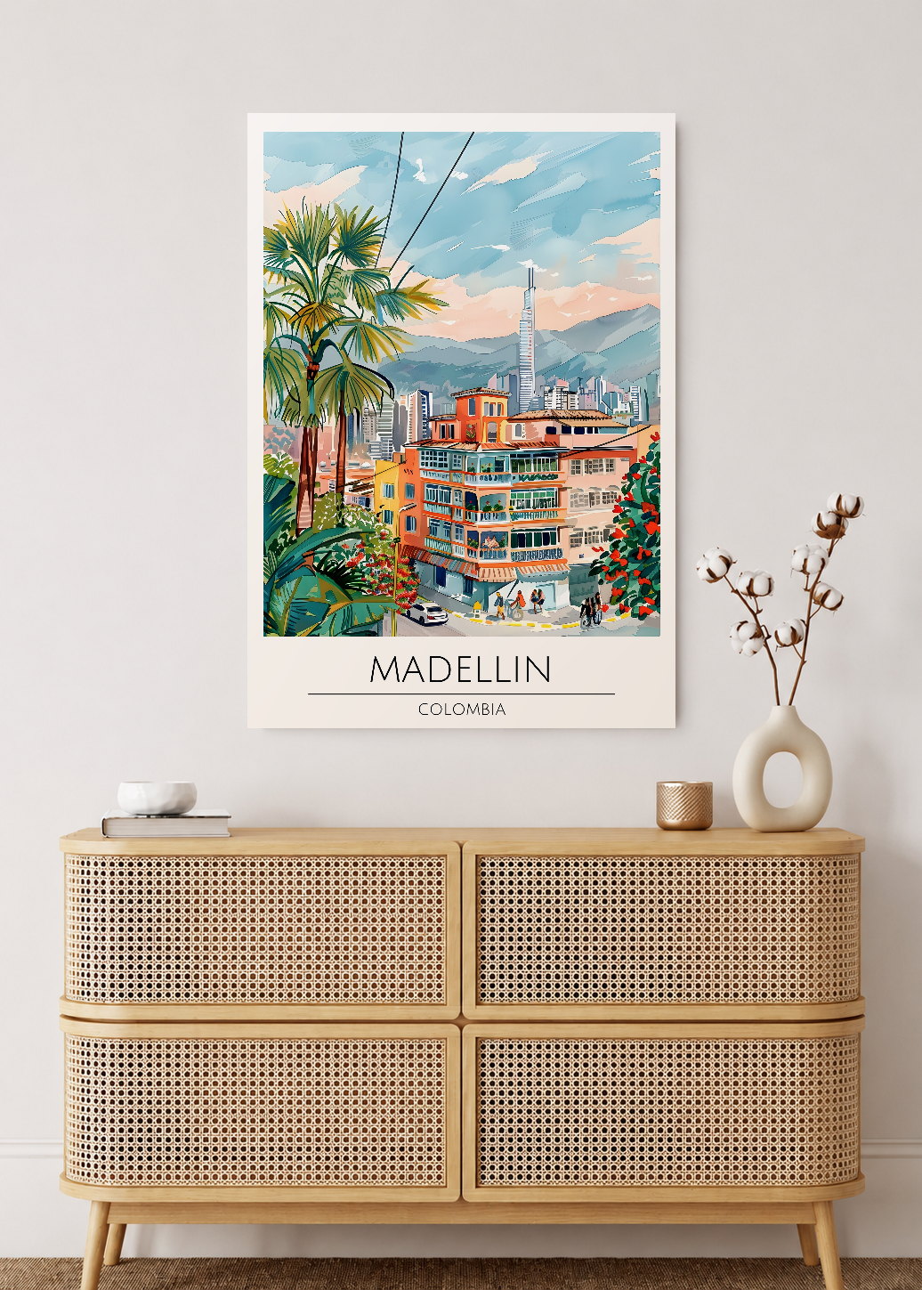 Cuadro Decorativo Mural Sin Marco 5mm - Travel, Medellín, Colombia, Ilustración Ciudad