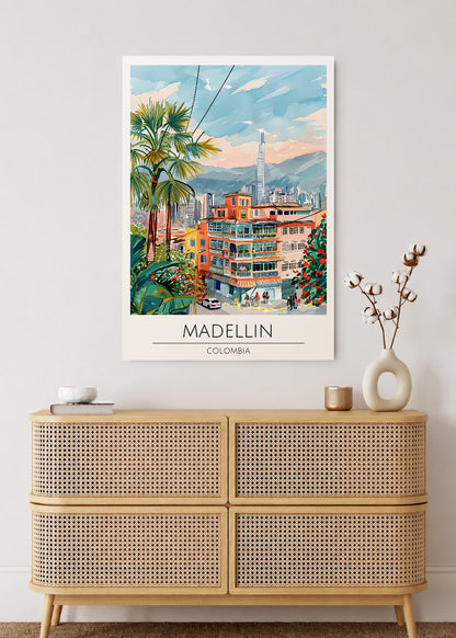 Cuadro Decorativo Mural Sin Marco 5mm - Travel, Medellín, Colombia, Ilustración Ciudad