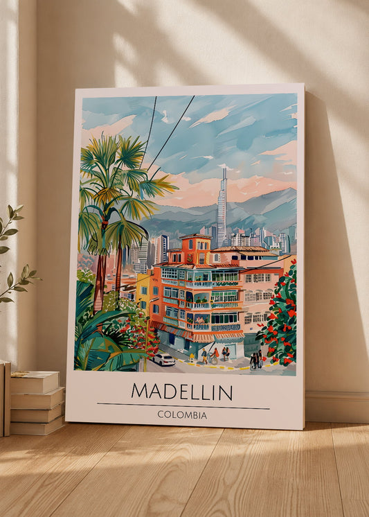 Cuadro Decorativo Mural Sin Marco 5mm - Travel, Medellín, Colombia, Ilustración Ciudad