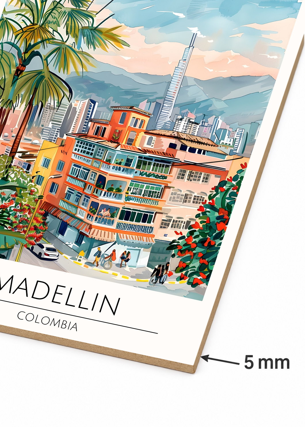 Cuadro Decorativo Mural Sin Marco 5mm - Travel, Medellín, Colombia, Ilustración Ciudad